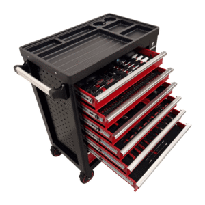 Carrinho com 258 Ferramentas Profissionais 7 Gavetas e Armário Lateral Vermelho e Preto - T1023 TONNUS