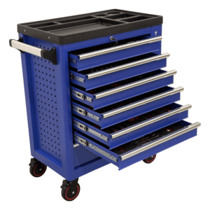 Carrinho com 258 Ferramentas Profissionais 7 Gavetas e Armário Lateral Azul - T1026 TONNUS